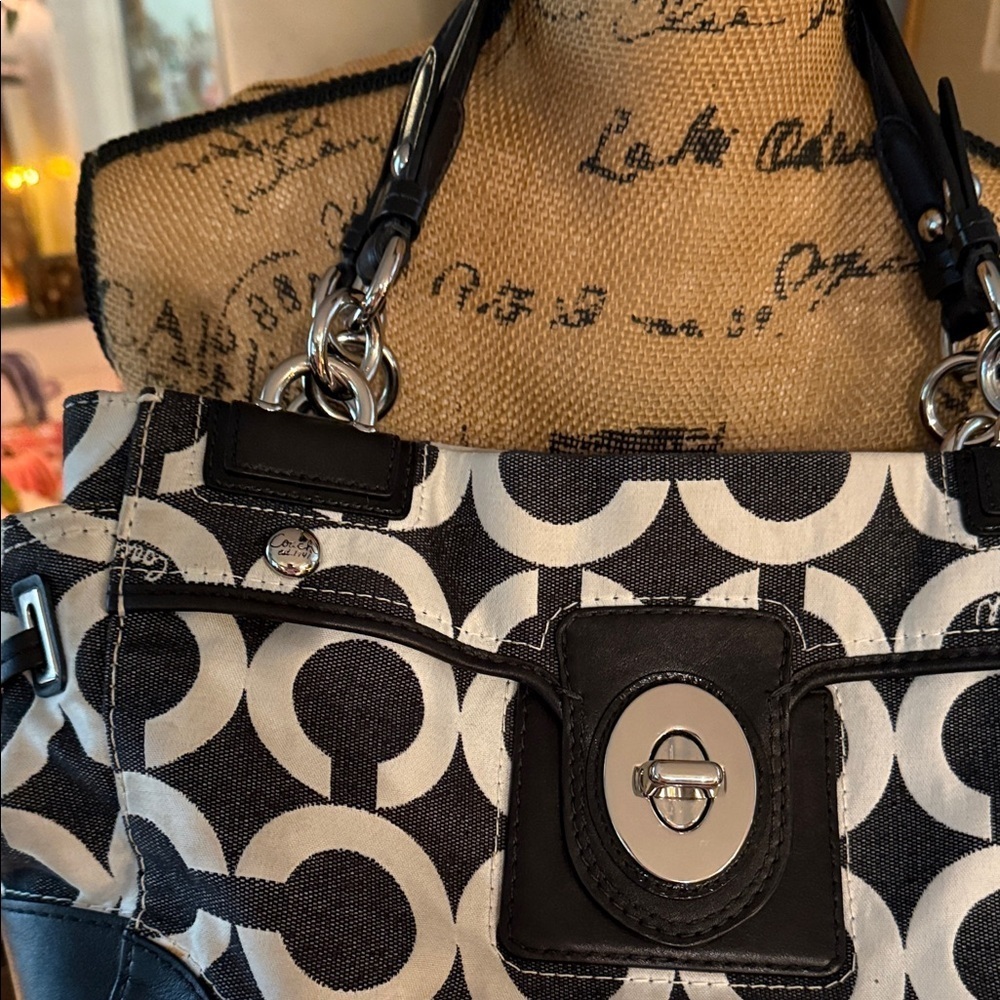 Coach Peyton Signature Canvas Carryall Shoulder Bag in Dark Denim and White - Picture 8 of 15